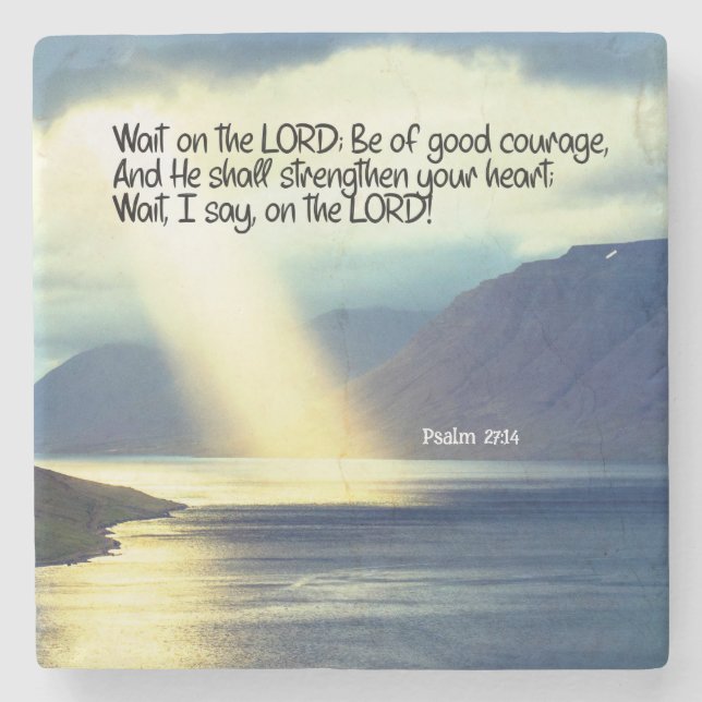 Psalm 27:14 Wait on the LORD Bible Verse Ocean Stone Coaster (Front)