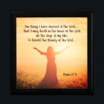 Psalm 27:4 One Thing I Desired of the Lord Bible  Gift Box<br><div class="desc">Gift box with inspirational quote scripture depicts a woman with hands raised in worship. It features Bible Verse Psalm 27:4,  "One Thing I have desired of the Lord,  ...  That I may dwell in His house all the days of my life,  to Behold the Beauty of the Lord... "</div>