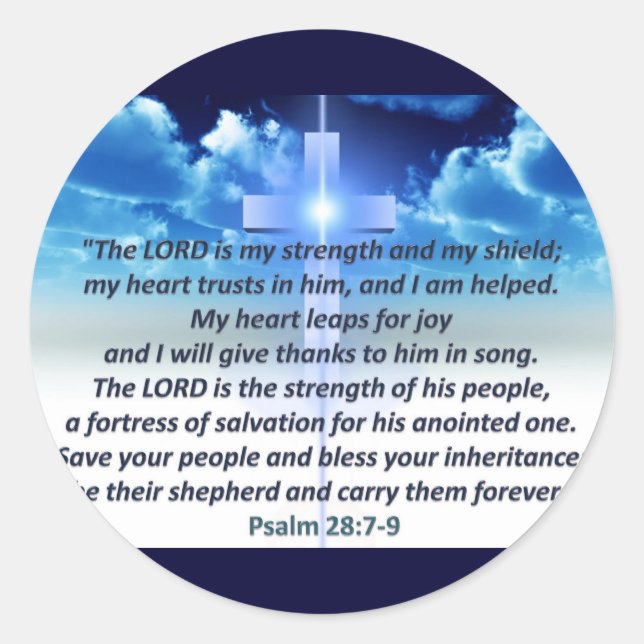 Psalm 28:7-9 classic round sticker (Front)
