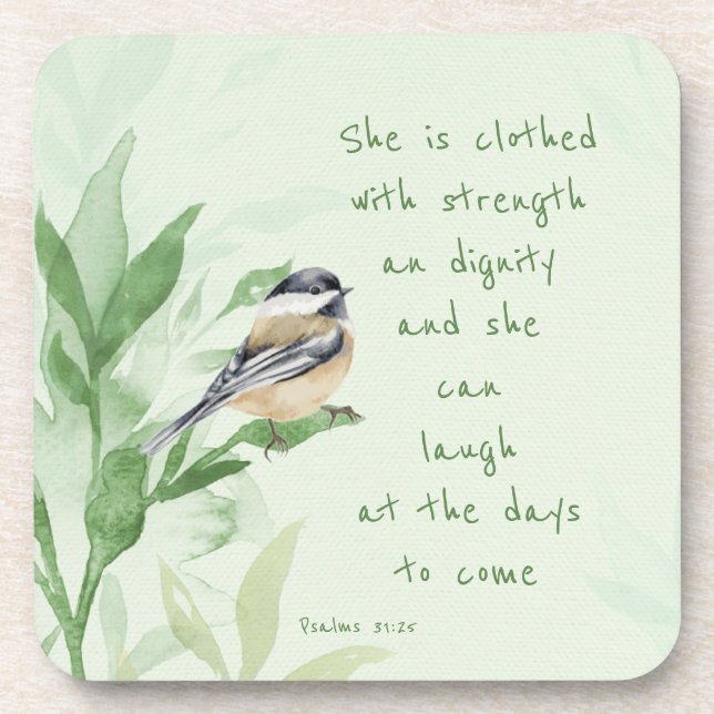 Psalm 31:25 She is clothed with Strength Scripture Coaster (Front)