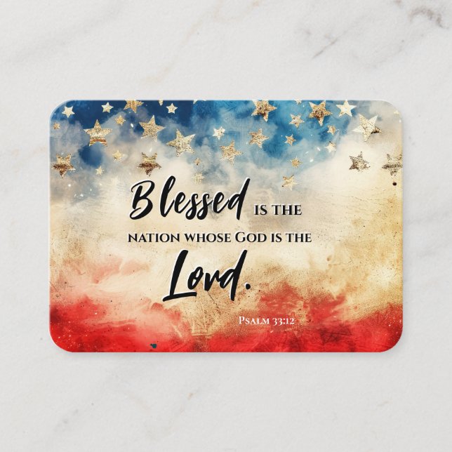 Psalm 33:12 Blessed is the Nation USA Flag Bible Business Card (Front)