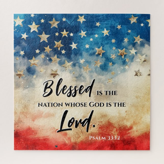 Psalm 33:12 Blessed is the Nation USA Flag Bible Jigsaw Puzzle (Vertical)