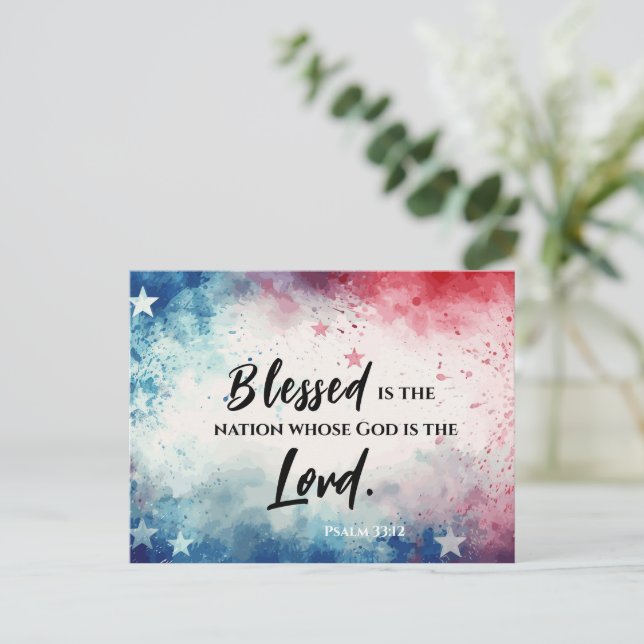 Psalm 33:12 Blessed is the Nation USA Flag Bible Postcard (Standing Front)
