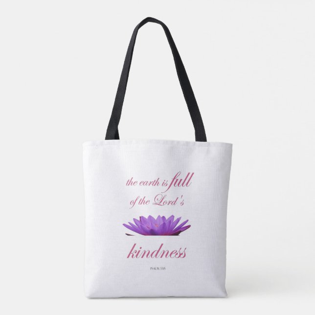 psalm 33 purple lotus kindness tote bag (Back)