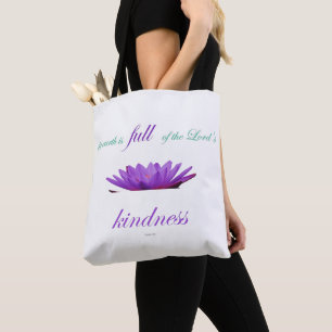 psalm 33 purple lotus kindness tote bag