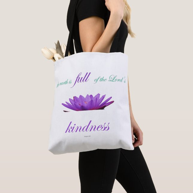 psalm 33 purple lotus kindness tote bag (Close Up)