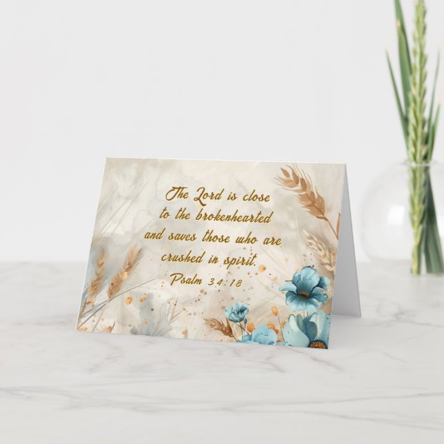 Psalm 34:18 Lord is close to brokenhearted Bible Card (Front)