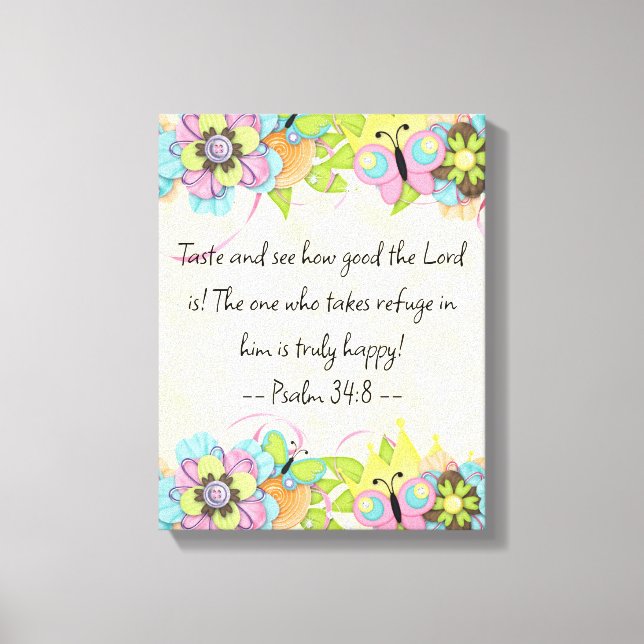 Psalm 34: 8 | Motivational bible Quotes Verse Canvas Print (Front)