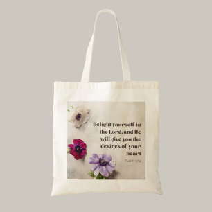Psalm 37:4 Delight in the Lord Bible verse Tote Bag