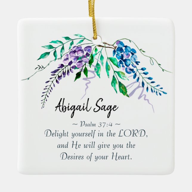 Psalm 37:4 Delight Yourself in the Lord, Floral Ceramic Ornament (Front)