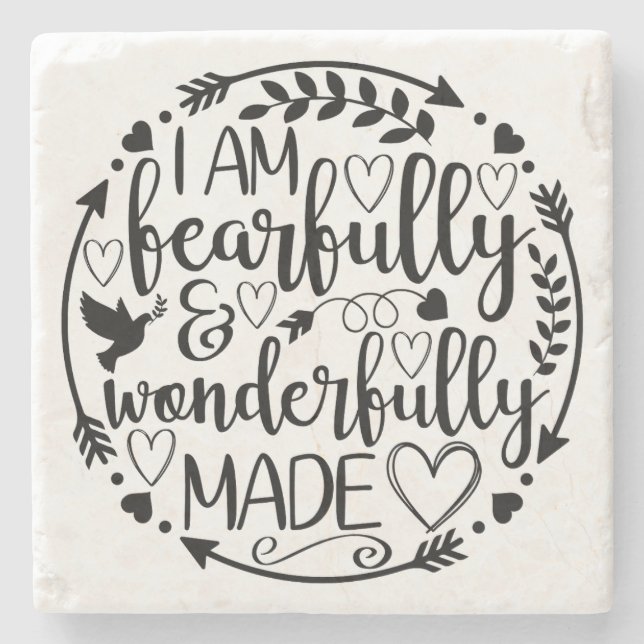 Psalm 39 Wonderfully Made Christian Scripture  Stone Coaster (Front)