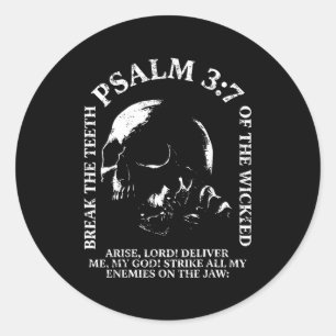 Psalm 3_7 vintage skull christian religious bible classic round sticker