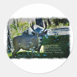 Psalm 42:1 and Deer White Border Classic Round Sticker