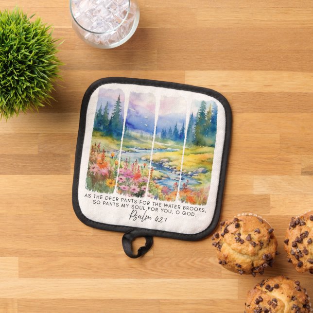 Psalm 42:1 As the Deer Nature Brushstrokes Pot Holder (Top Down)