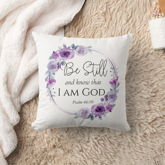 Psalm 46:10 Be Still and Know Bible Purple Floral Cushion (Blanket)