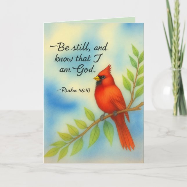 Psalm 46:10 Be Still Red Cardinal Scripture Nature Card (Front)