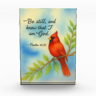 Psalm 46:10 Be Still Red Cardinal Scripture Nature Photo Block
