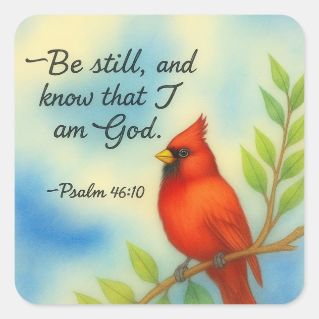 Psalm 46:10 Be Still Red Cardinal Scripture Nature Square Sticker (Front)