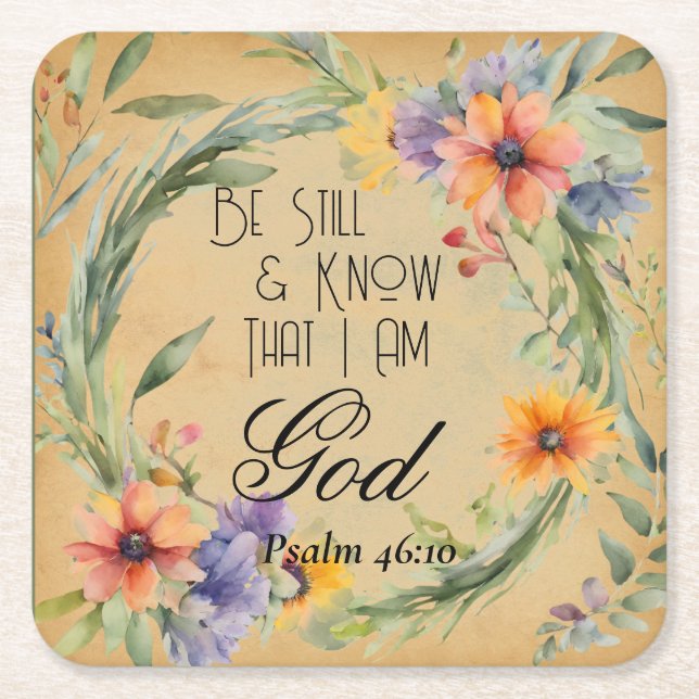 Psalm 46:10 Bible Verse Square Paper Coaster (Front)