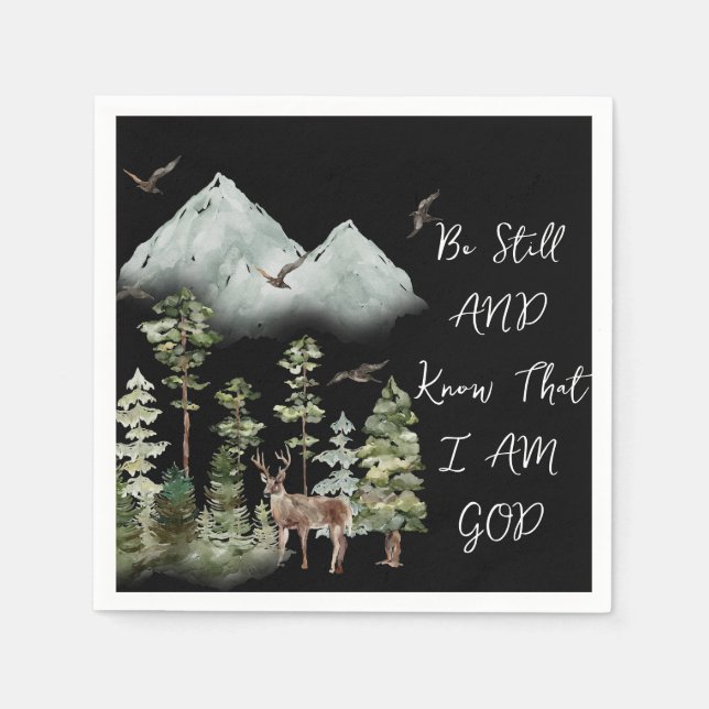 Psalm 46:10 Bible Verse WATERCOLOR Woodland Napkin (Front)