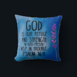 Psalm 46:1 Christian Bible Verse Art Cushion<br><div class="desc">Psalm 46:1 reads,  "God is our refuge and strength,  an ever-present help in trouble." Order now and let the comforting words of Psalm 46:1 uplift your spirit every day!  Beautiful,  peaceful and inspirational background washed in shades of blue with a bright lilac stem.  Minimalist.</div>