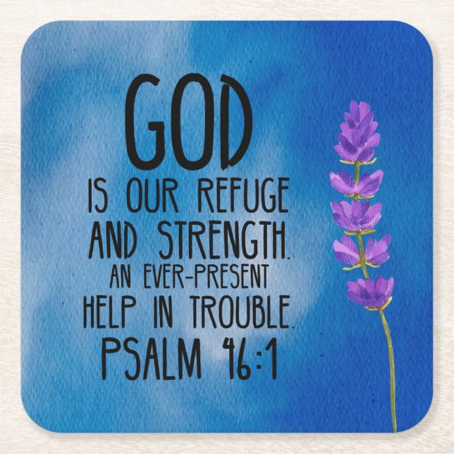 Psalm 46:1 Christian Bible Verse Art Square Paper Coaster (Front)