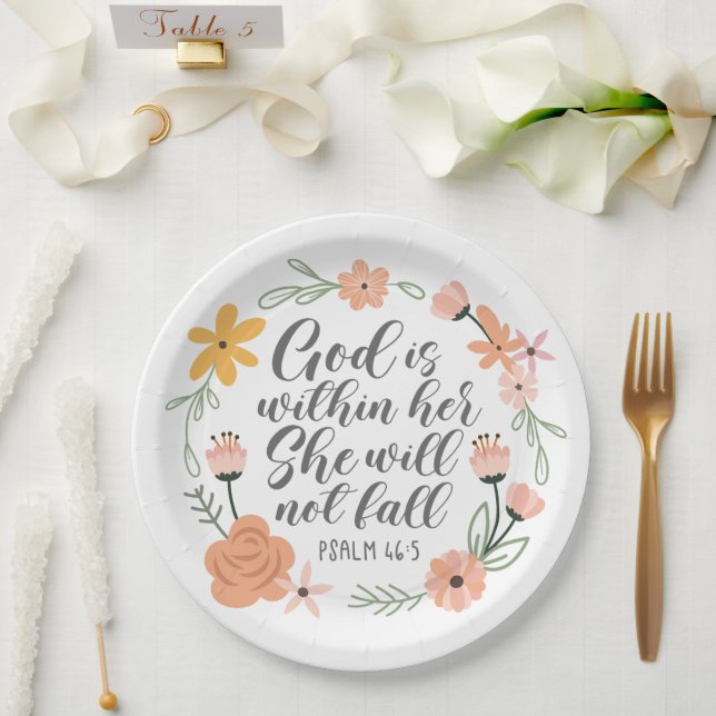 Psalm 46:5 God is within her she will not fall Paper Plate (Wedding)