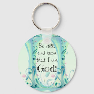 Psalm 46 Be Still Pink Floral Key Ring