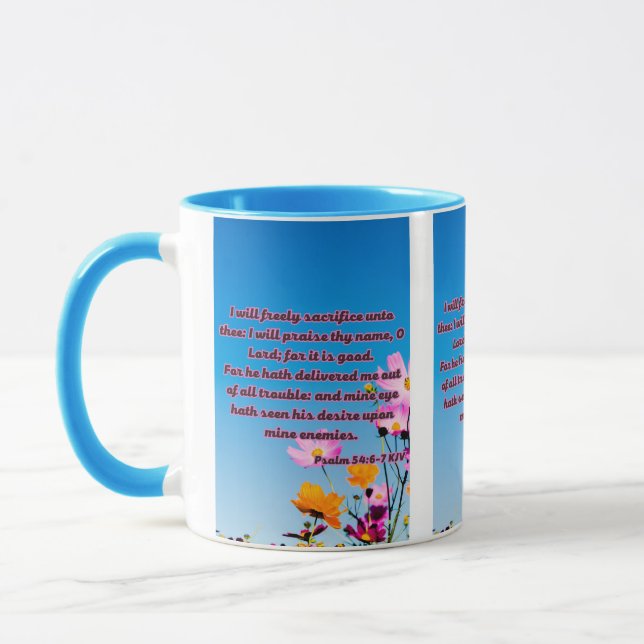 Psalm 54:6-7 KJV Bible Scripture Pic Two-Tone Mug (Left)