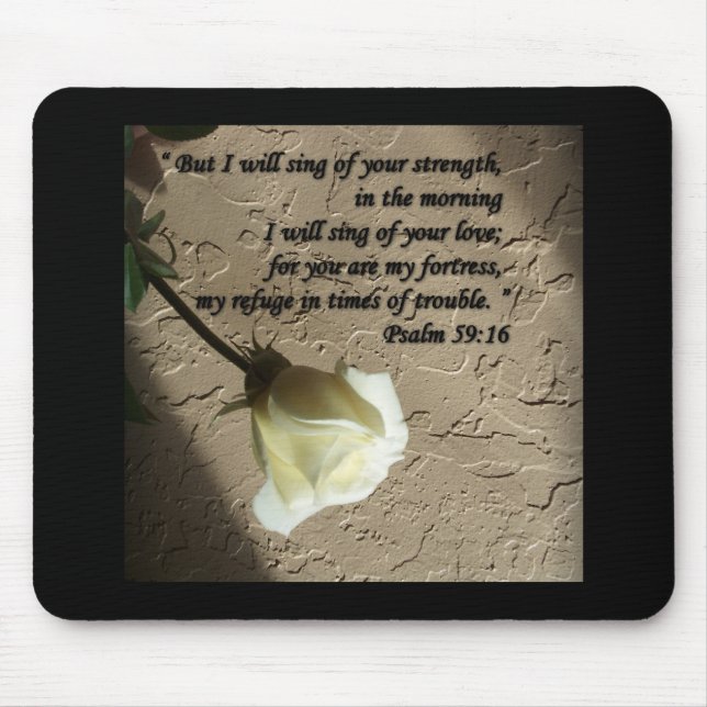 Psalm 59:16 White Rose Mouse Pad (Front)