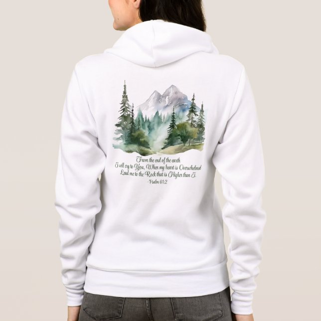 Psalm 61:2 Lead me to the Rock Scripture Mountain Hoodie (Back)