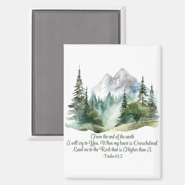 Psalm 61:2 Lead me to the Rock Scripture Mountain Magnet (Front/Back)