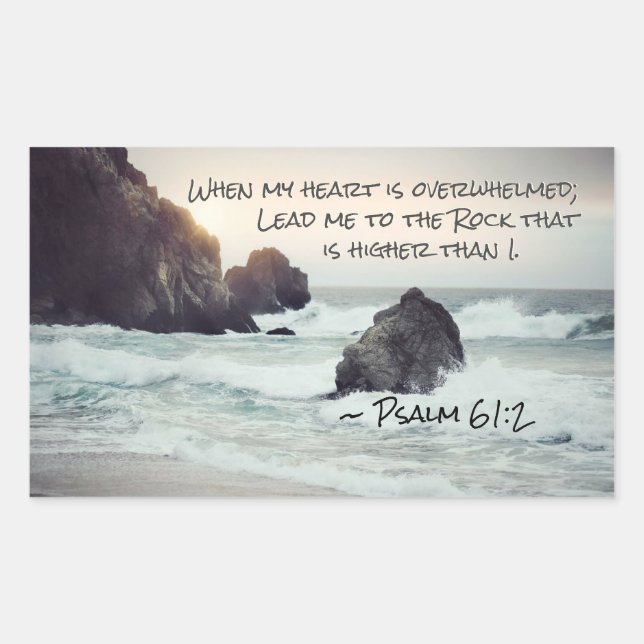 Psalm 61:2 Lead me to the Rock that is Higher Rectangular Sticker (Front)
