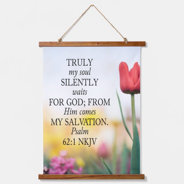 Psalm 62:1 NKJV on Image Background  Hanging Tapestry (Front)