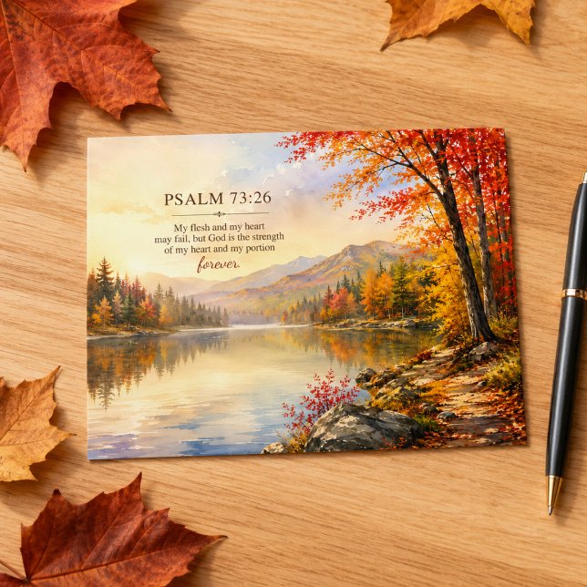 Psalm 73:26 Scripture Autumn Mountain Lake Postcard (Creator Uploaded)