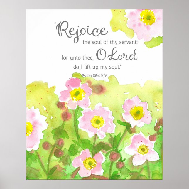 Psalm 86 Scripture Bible Verse Pink Flowers Poster (Front)