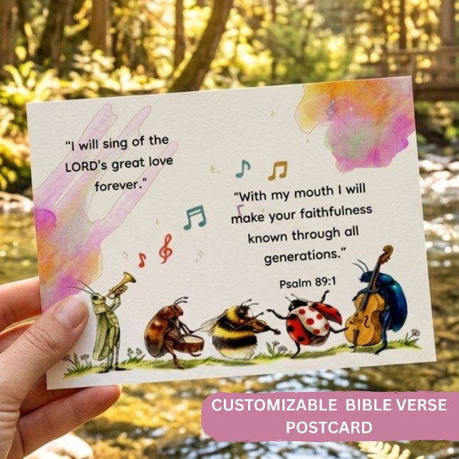 Psalm 89:1 Cute Insect Orchestra Christian Verse Postcard (Creator Uploaded)