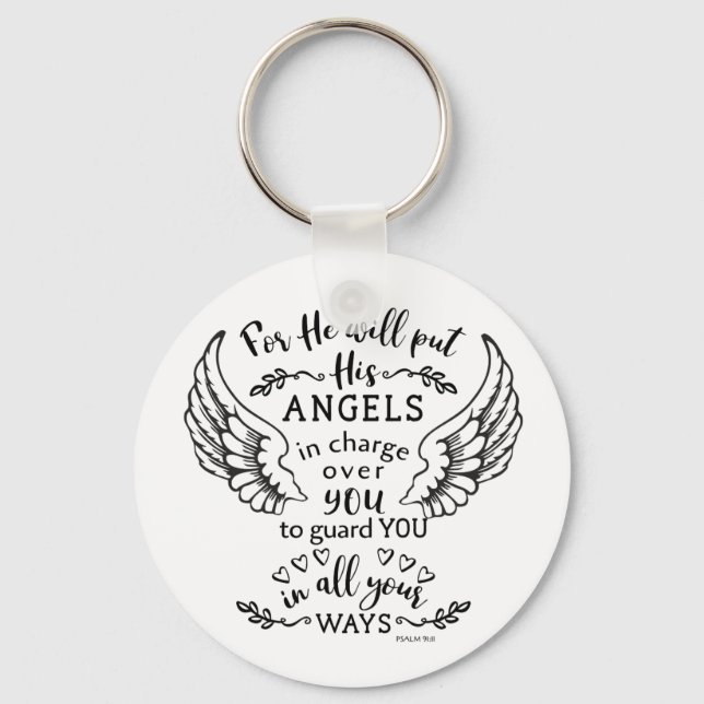 Psalm 91:11 Bible Scripture Verse Angels Guard Key Ring (Front)