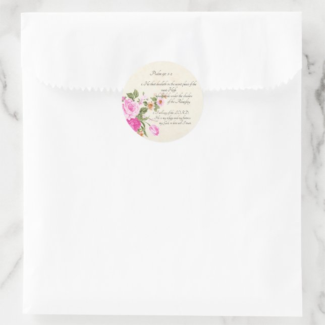 Psalm 91:1-2   classic round sticker (Bag)