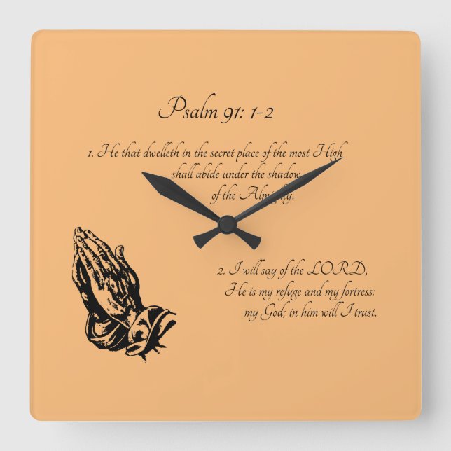 Psalm 91:1-2 Orange Square Wall Clock (Front)