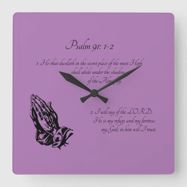 Psalm 91:1-2 Purple  Square Wall Clock (Front)