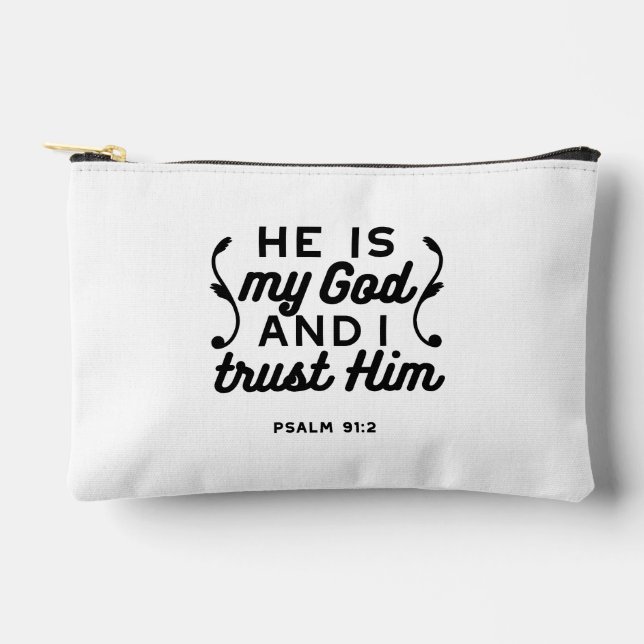 Psalm 91:2 – Trust in God Christian Bible Verse Accessory Pouch (Front)