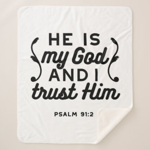Psalm 91:2 – Trust in God Christian Bible Verse Sherpa Blanket
