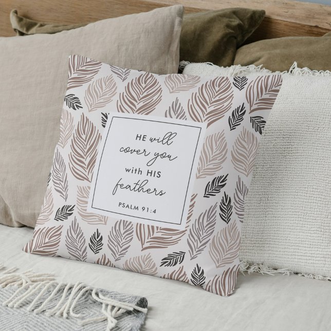 Psalm 91:4 Custom Prayer Keepsake Gift Modern Cushion (Modern Christian prayer pillow with Psalm 91:4 and a heartfelt poem.)