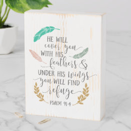 Psalm 91:4 He will cover you with His feathers Wooden Box Sign