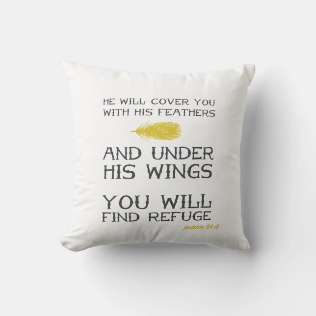Psalm 91:4 | Inspirational Bible Verse Cushion (Front)