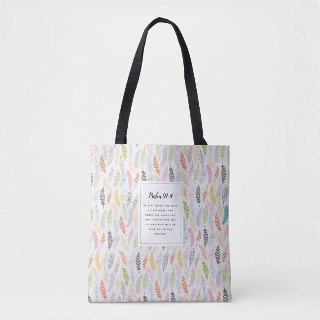 Psalm 91:4 Scripture Tote Bag (Front)