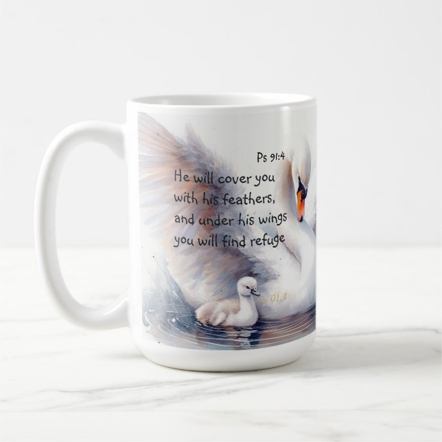 Psalm 91:4 Wings God's protection Bible Scripture Coffee Mug (Left)