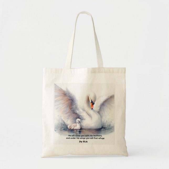 Psalm 91:4 Wings God's protection Bible Scripture Tote Bag (Front)