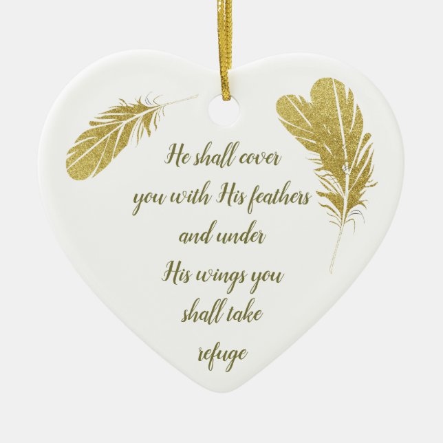 Psalm 91:4 Wings God's protection Inspirational Ceramic Tree Decoration (Front)